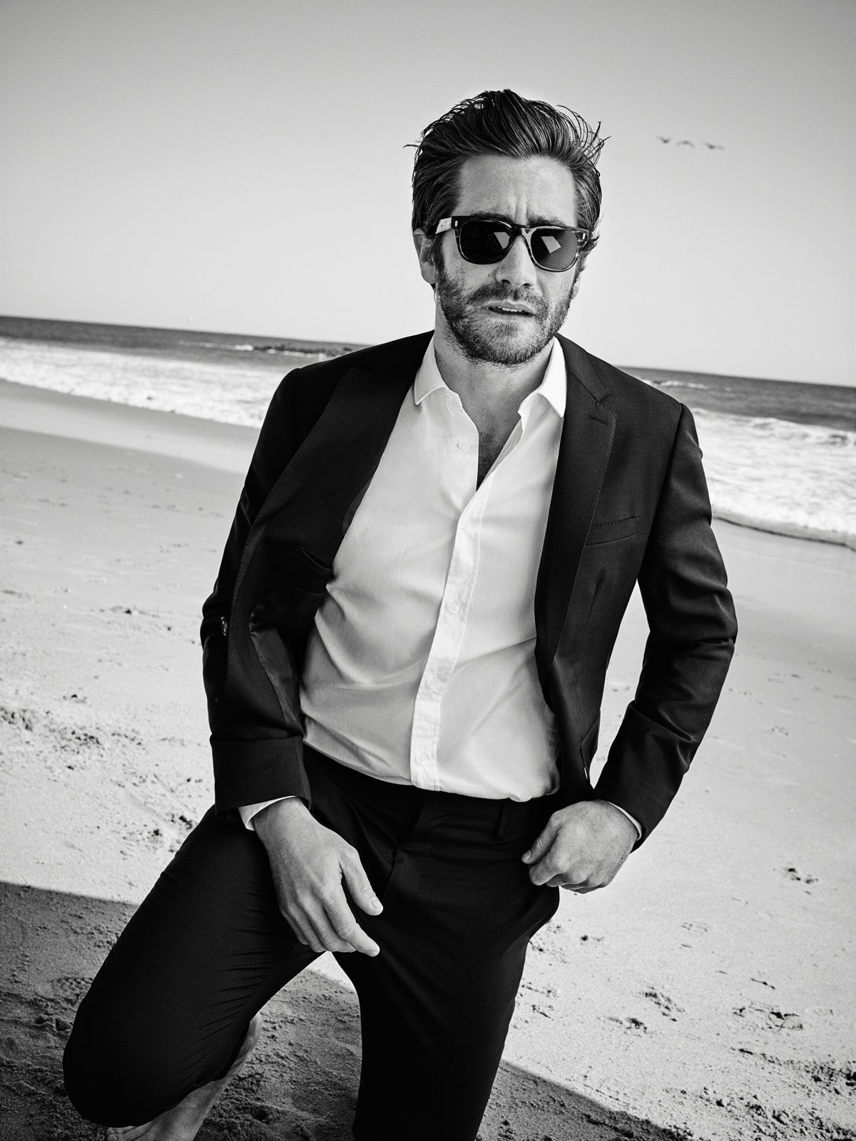 Jake Gyllenhaal monochrome fashion one person glasses sunglasses