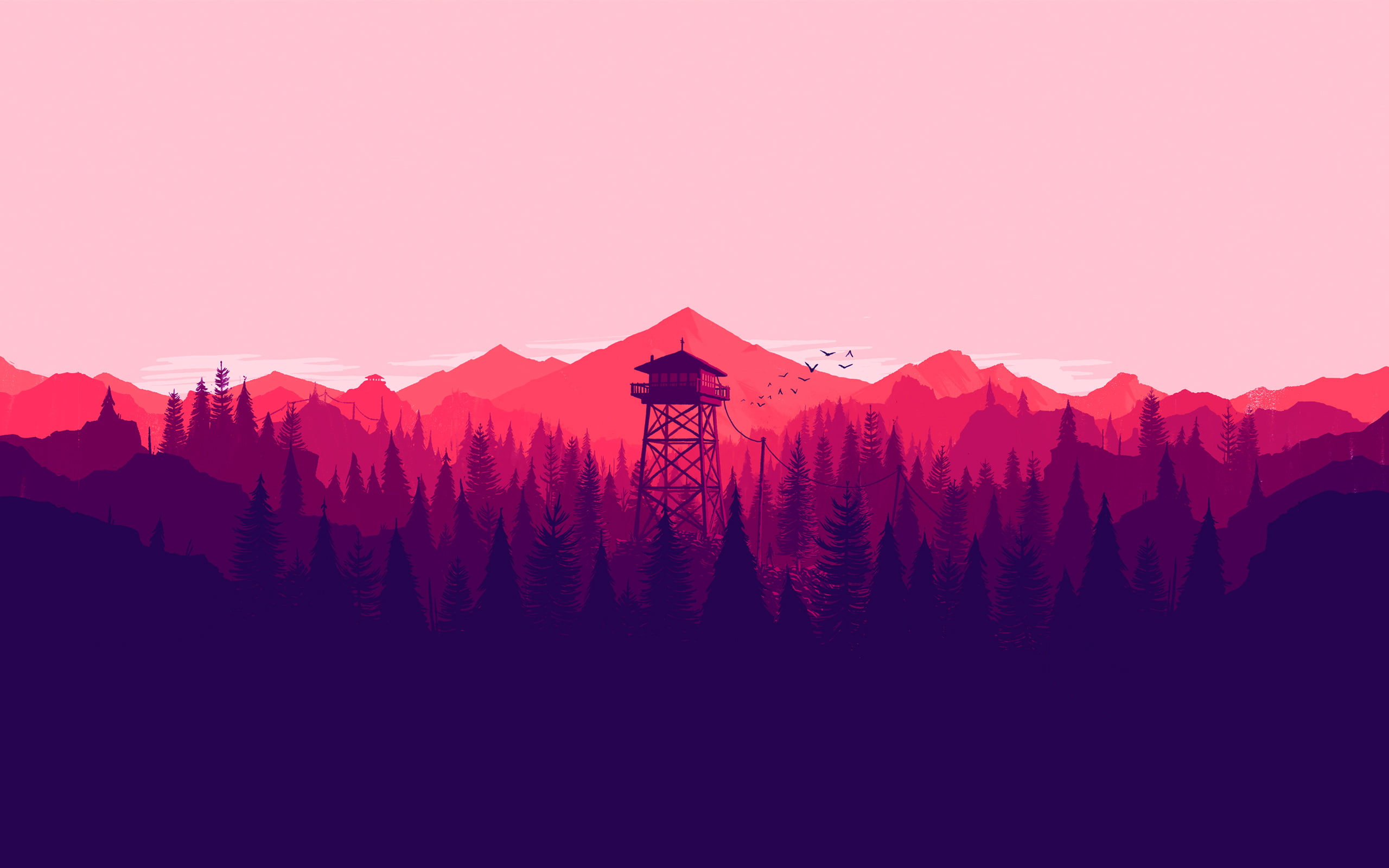 landscape Firewatch tower colorful minimalism illustration 2k