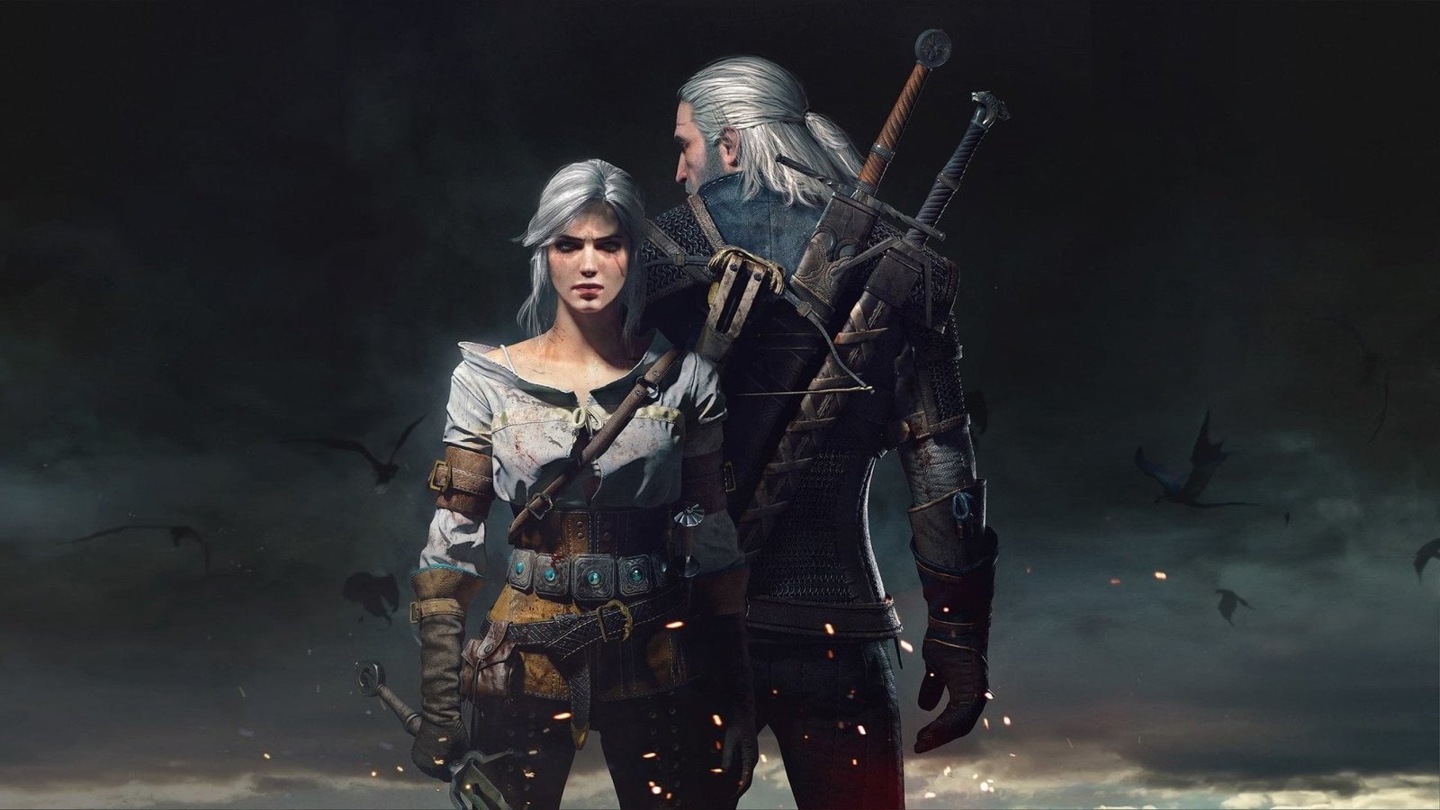 man and woman holding sword digital wallpaper The Witcher 3 Wild Hunt 2k