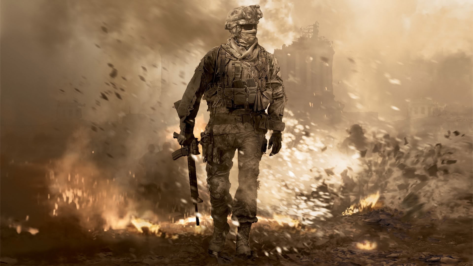 man wearing army gear holding rifle digital wallpaper Call of Duty 2k