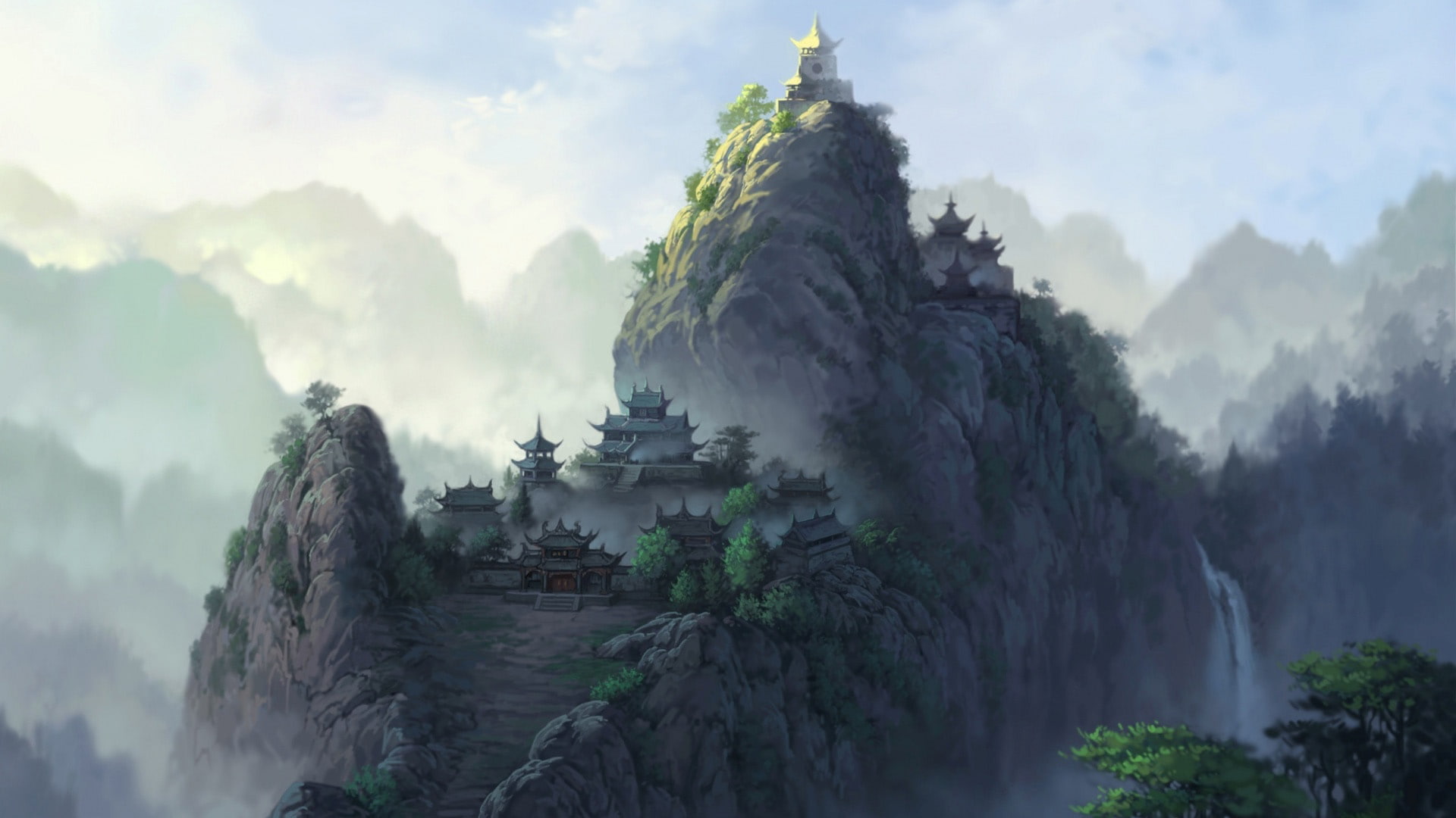 Mountains temples scenery china 2k