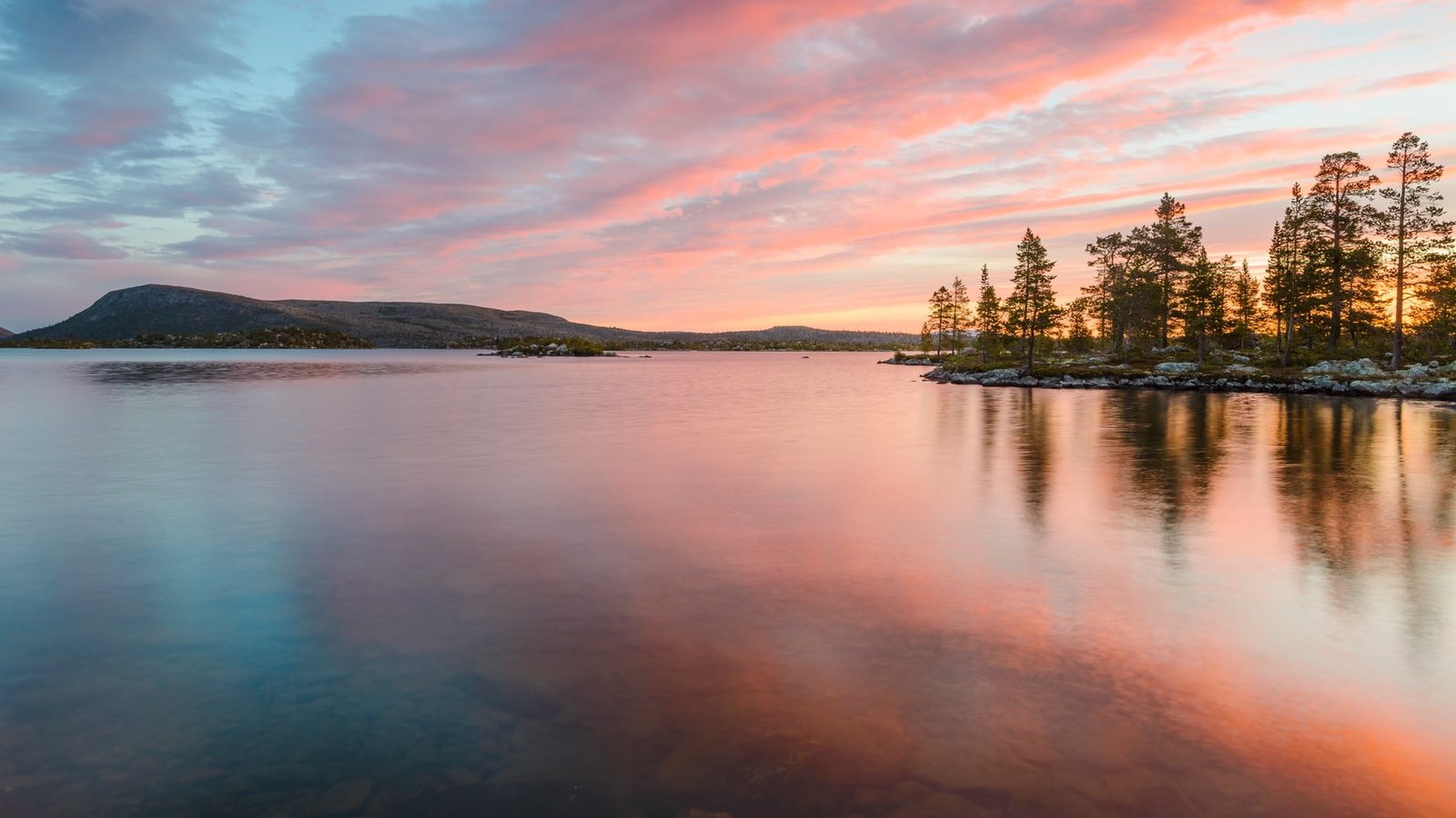 nature landscape trees Dalarna Sweden river clouds sunset 2k