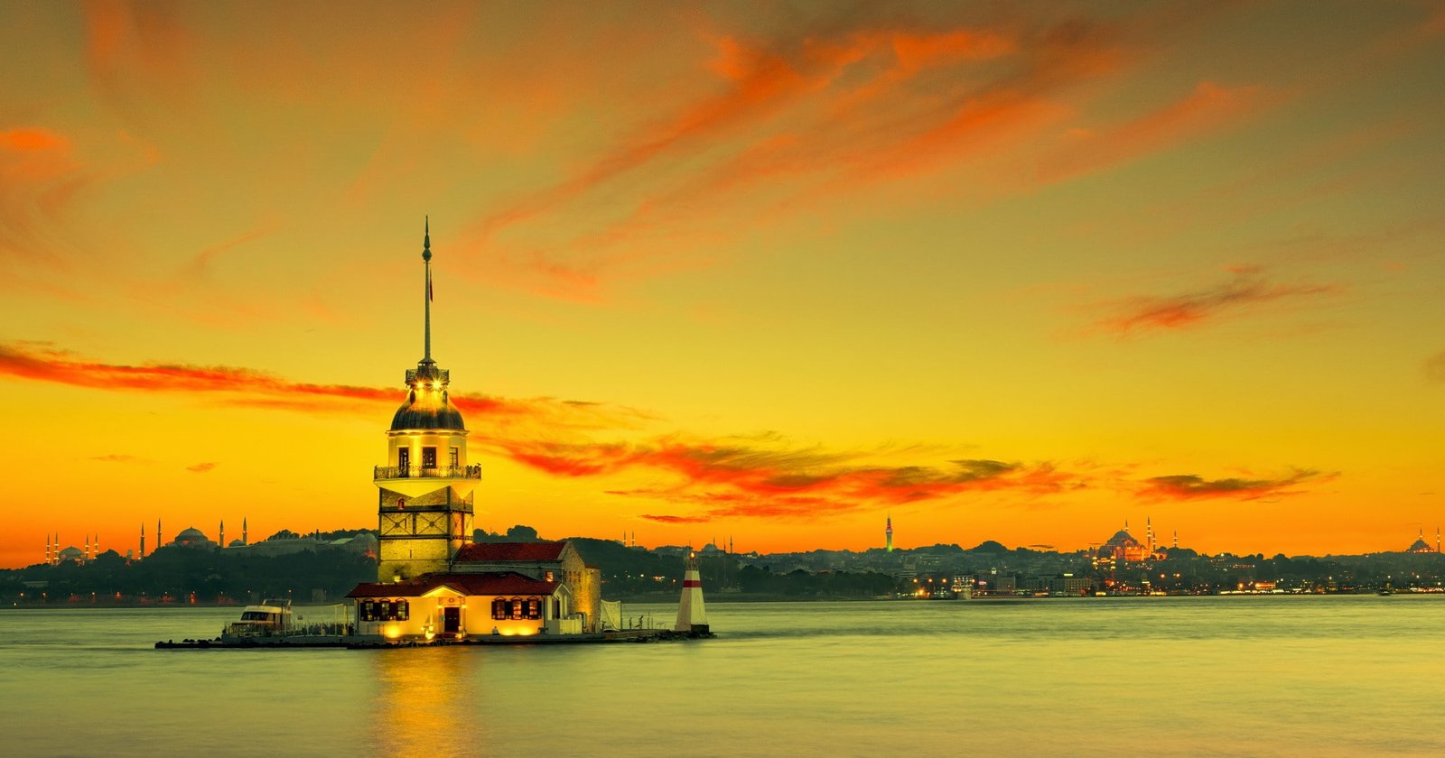 nature Turkey Istanbul K z Kulesi sky sunset orange color 2k
