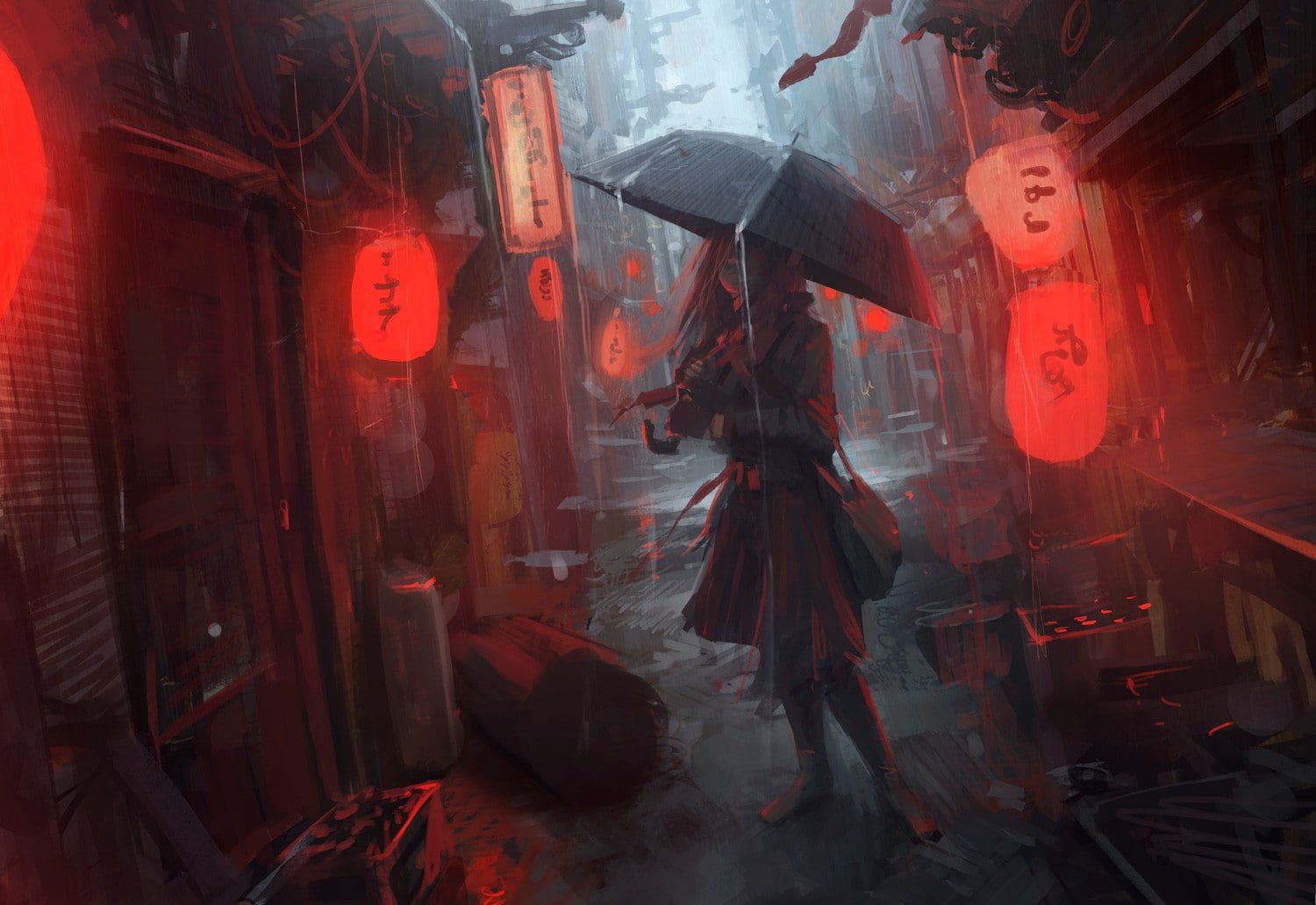Oldboy Japanese digital art artwork women umbrella anime girls 2k