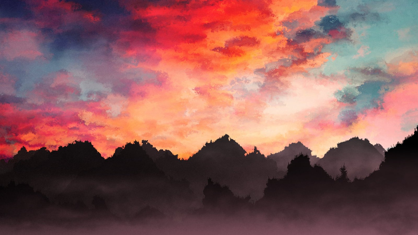 pastel sunset digital art dusk painting landscape 2k