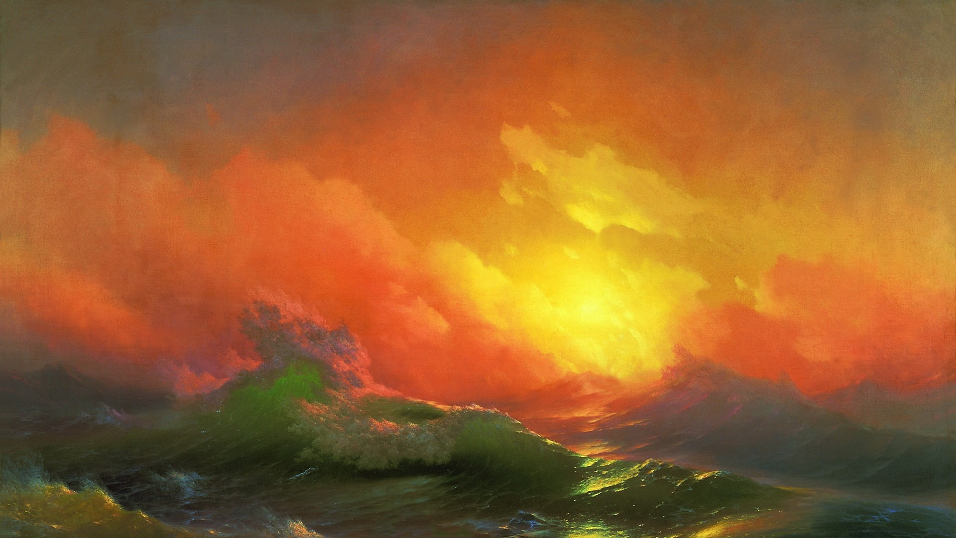 painting of sea classic art Ivan Aivazovsky no people orange color 2k