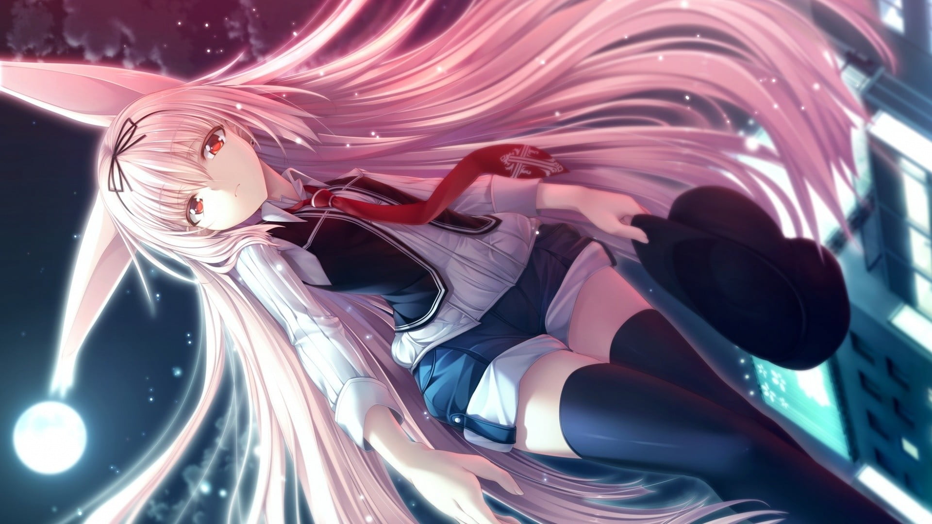 pink haired female anime character girls long hair zettai ryouiki 2k