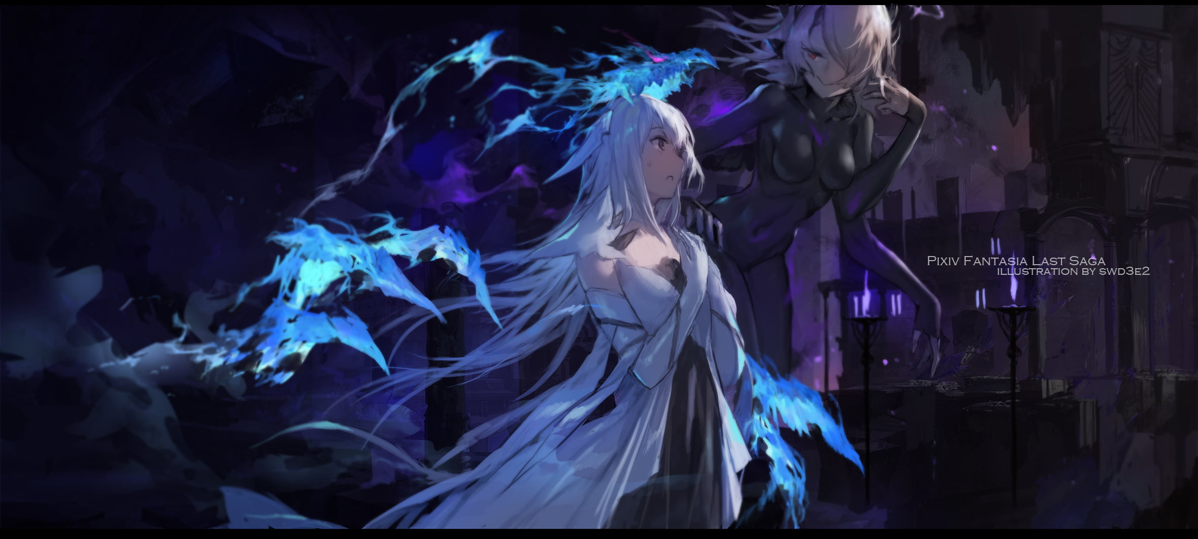 Pixiv Fantasia anime girls women fantasy girl white hair 2k