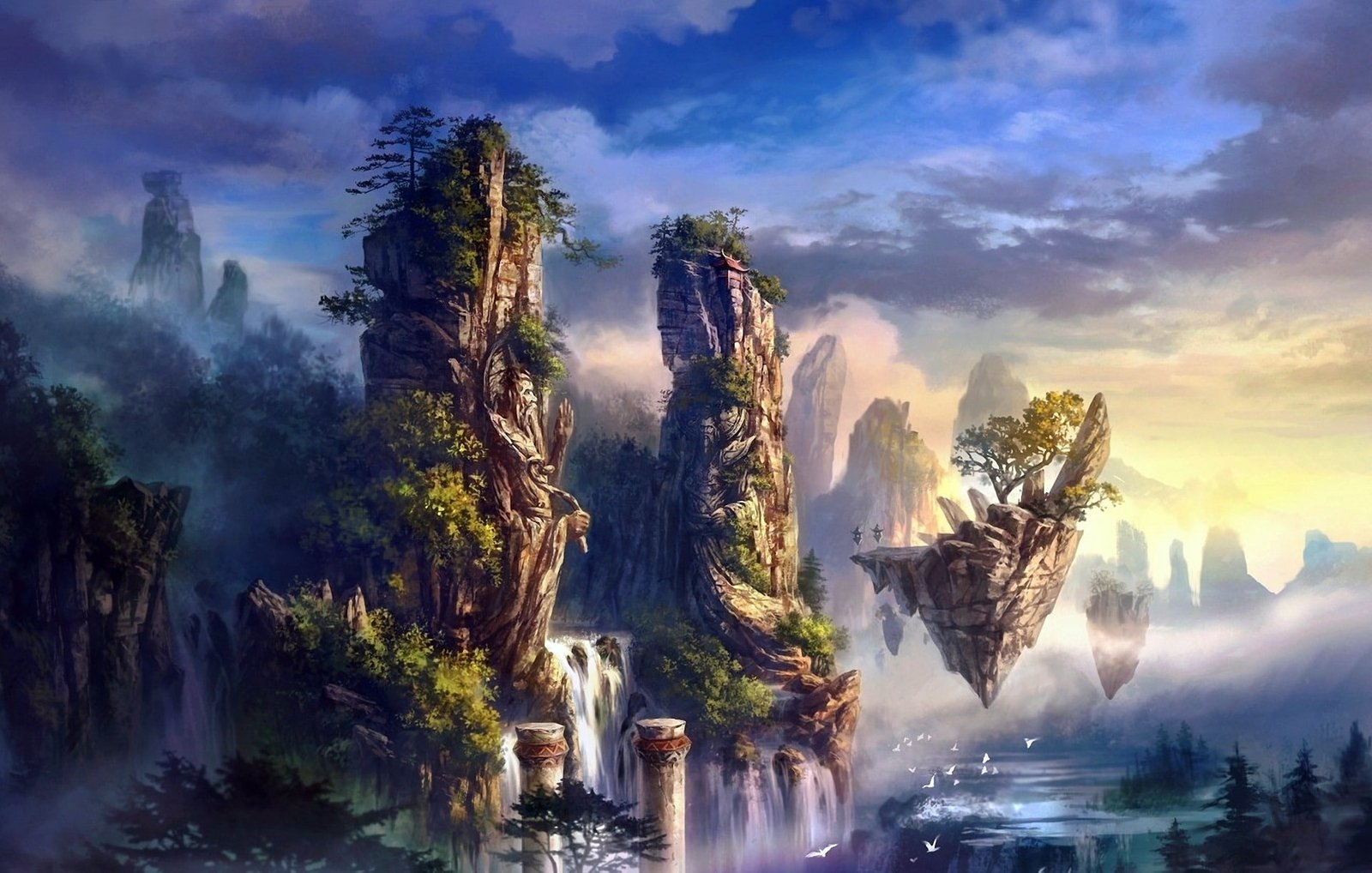 animals architecture art birds clouds colors column digital 2k