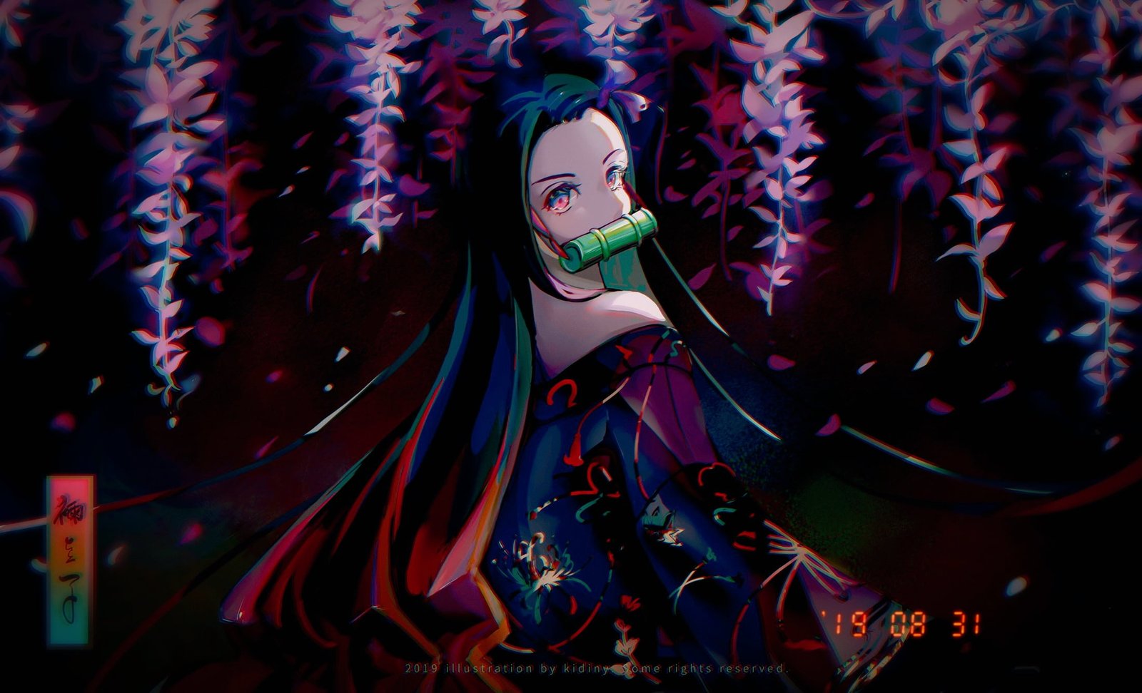 anime girls flowers black hair long pink eyes 2k
