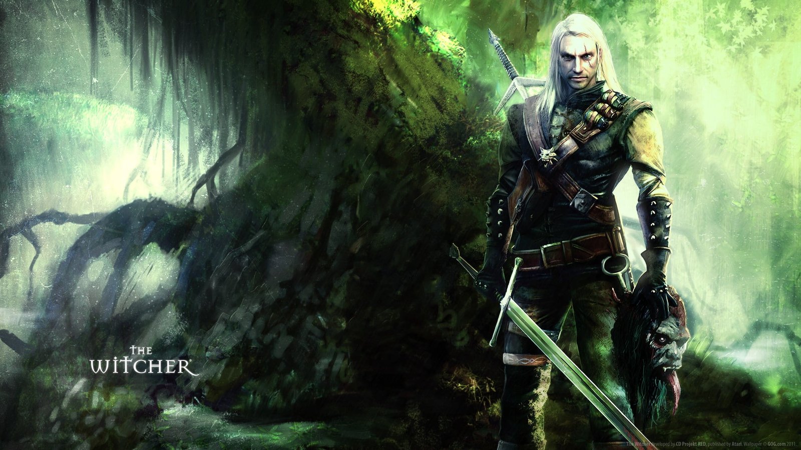 black and gray tree camouflage print textile The Witcher one person 2k