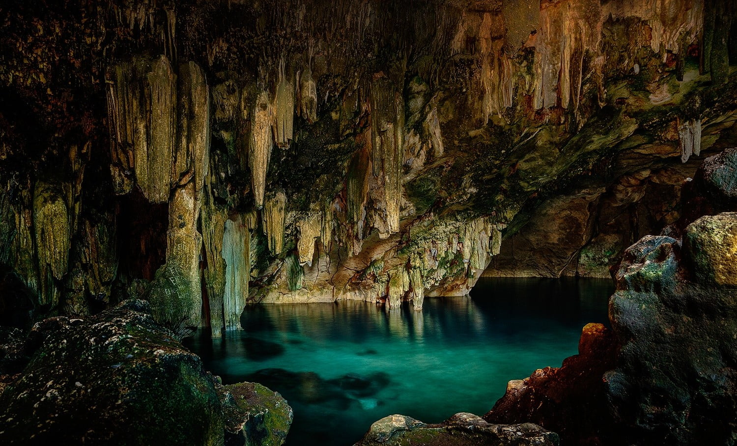 brown and gray cave cenotes stalactites water nature rock formation 2k