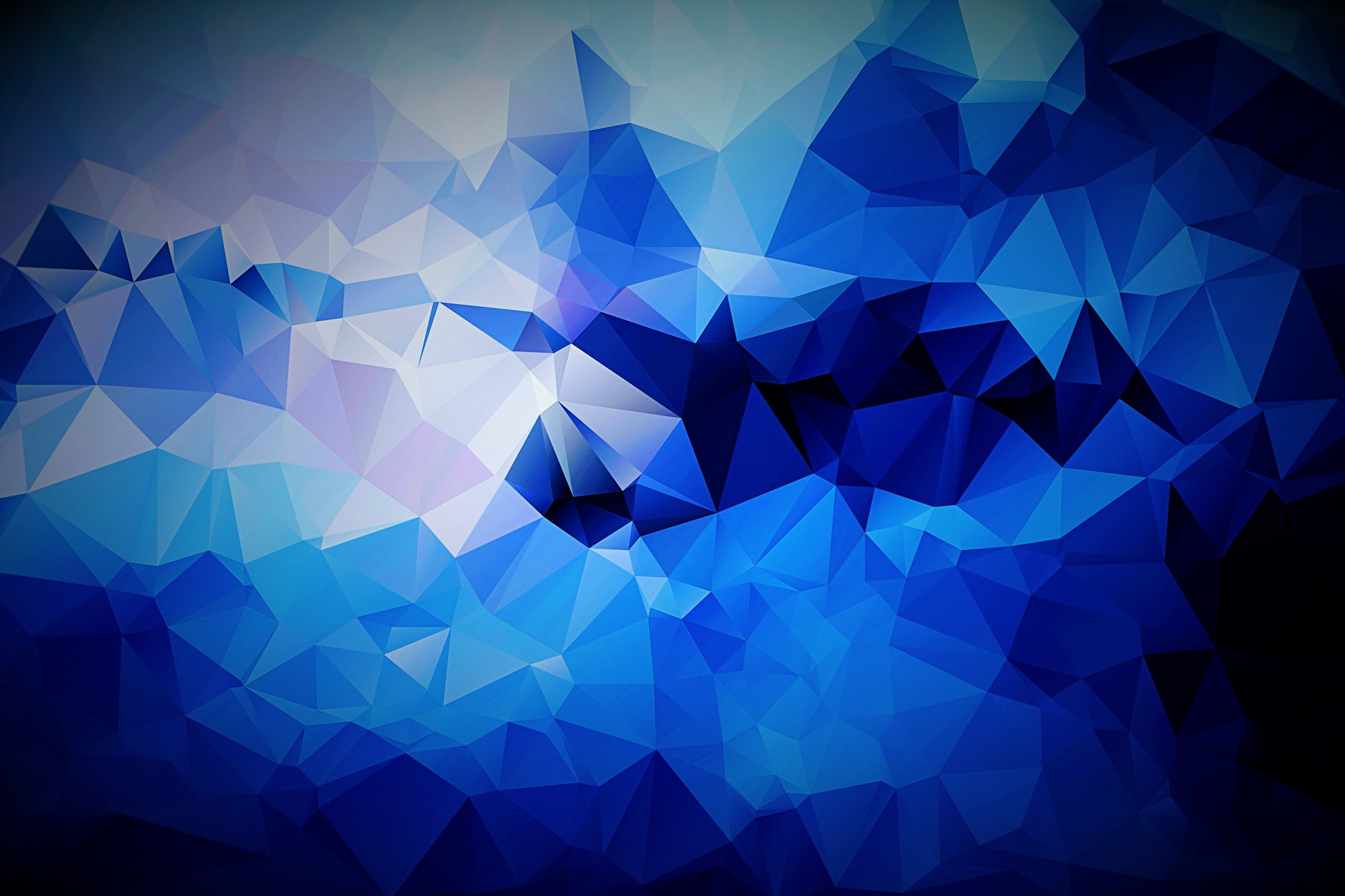 blue symmetrical digital wallpaper abstract dark black polygon art 2k
