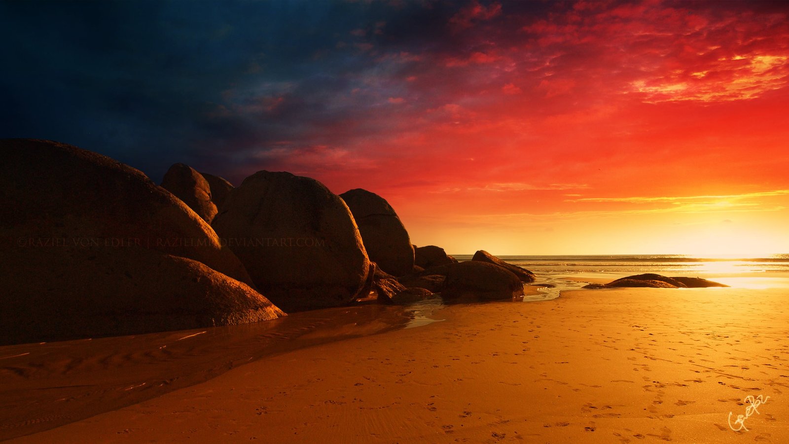 brown rock formation near ocean water during orange sunset beach 2k