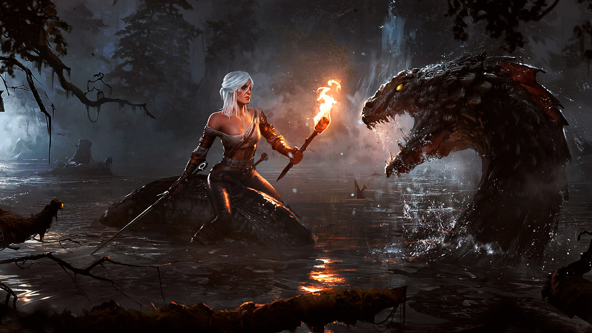Ciri The Witcher water nature women young adult arts culture and entertainment 2k