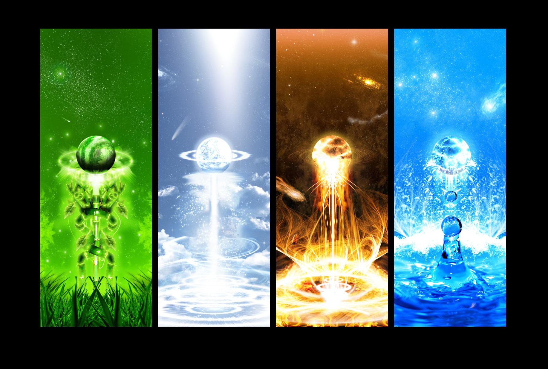 collage four elements nature fire water air Earth 2k
