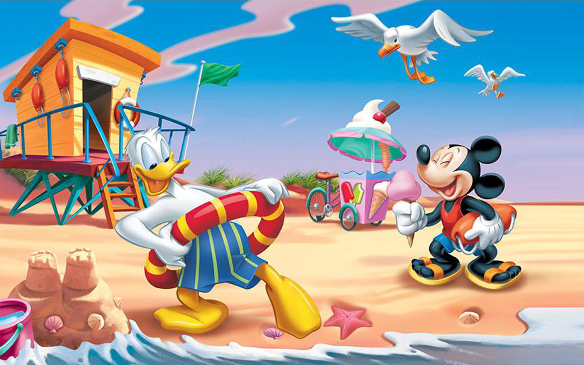 Donald Duck And Mickey Mouse Summer Vacation Beach Hd Wallpaper For Mobile Phones Tablet Pc 2k