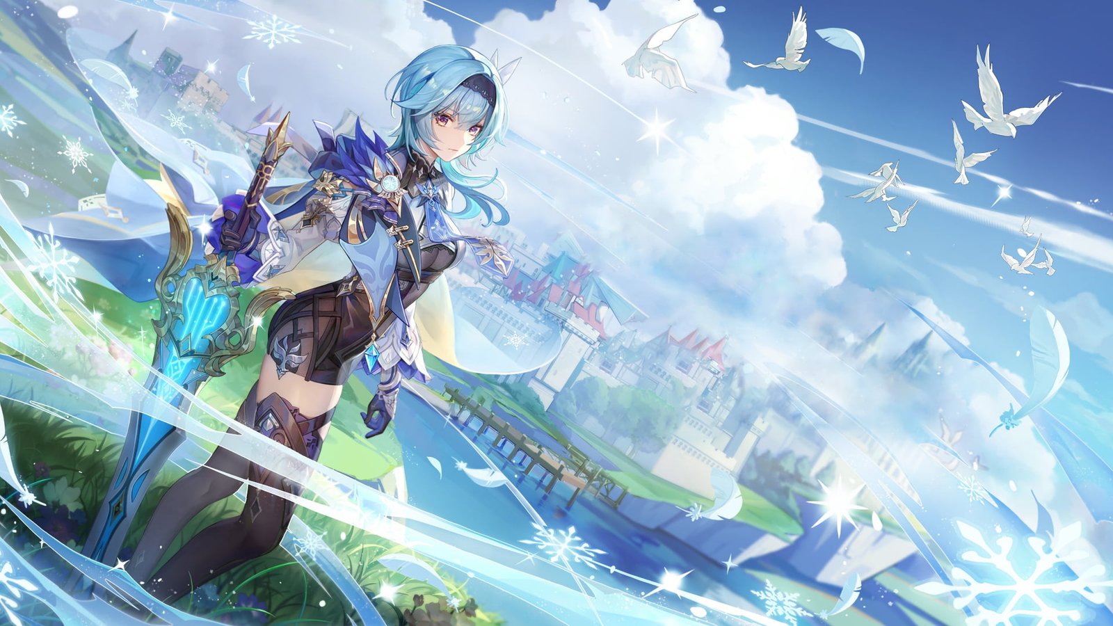 Eula Genshin impact sword fantasy art video game anime girls 2k