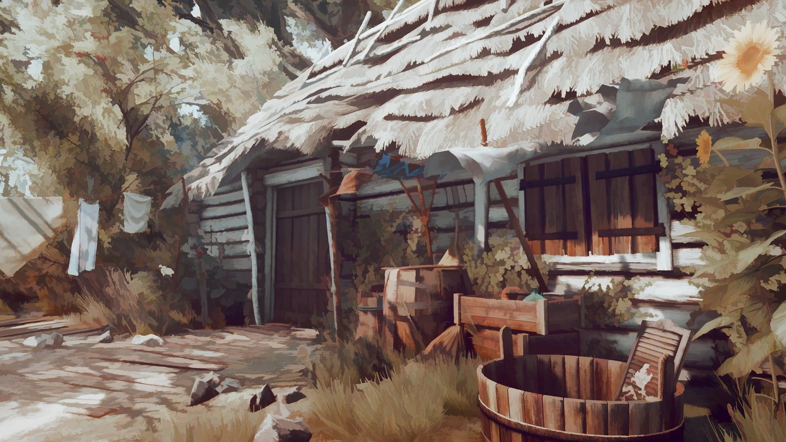 gray and brown wooden house painting The Witcher 3 Wild Hunt 2k