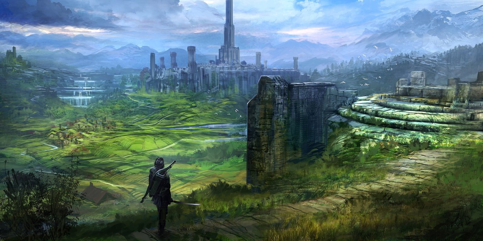 gray temple game application screenshot man standing near grass 2k