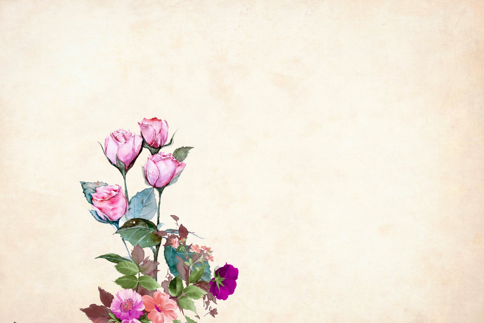 Illustrated flower background with pink blooms floral border 2k