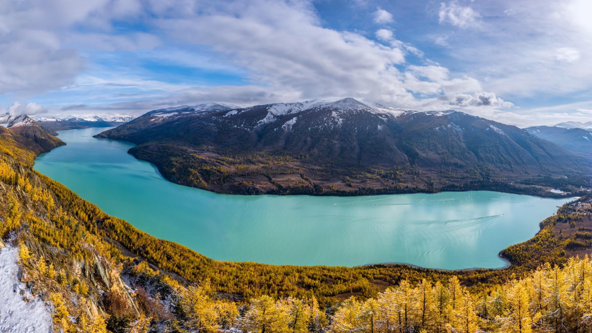 lake kanas china asia sky forest nature mount scenery 2k