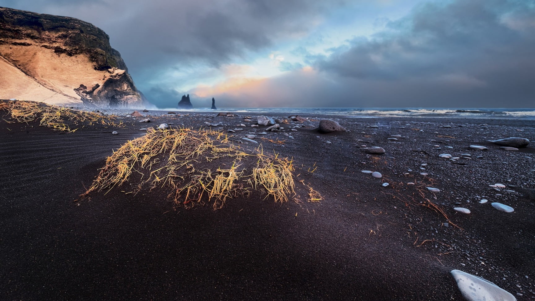 landscape photograph of sea and rock formation nature sky Reynisfjara Beach 2k