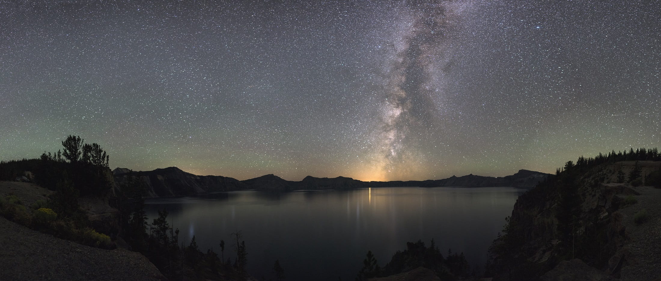 light dawn landscape sky astronomy cosmos crater lake national park 2k