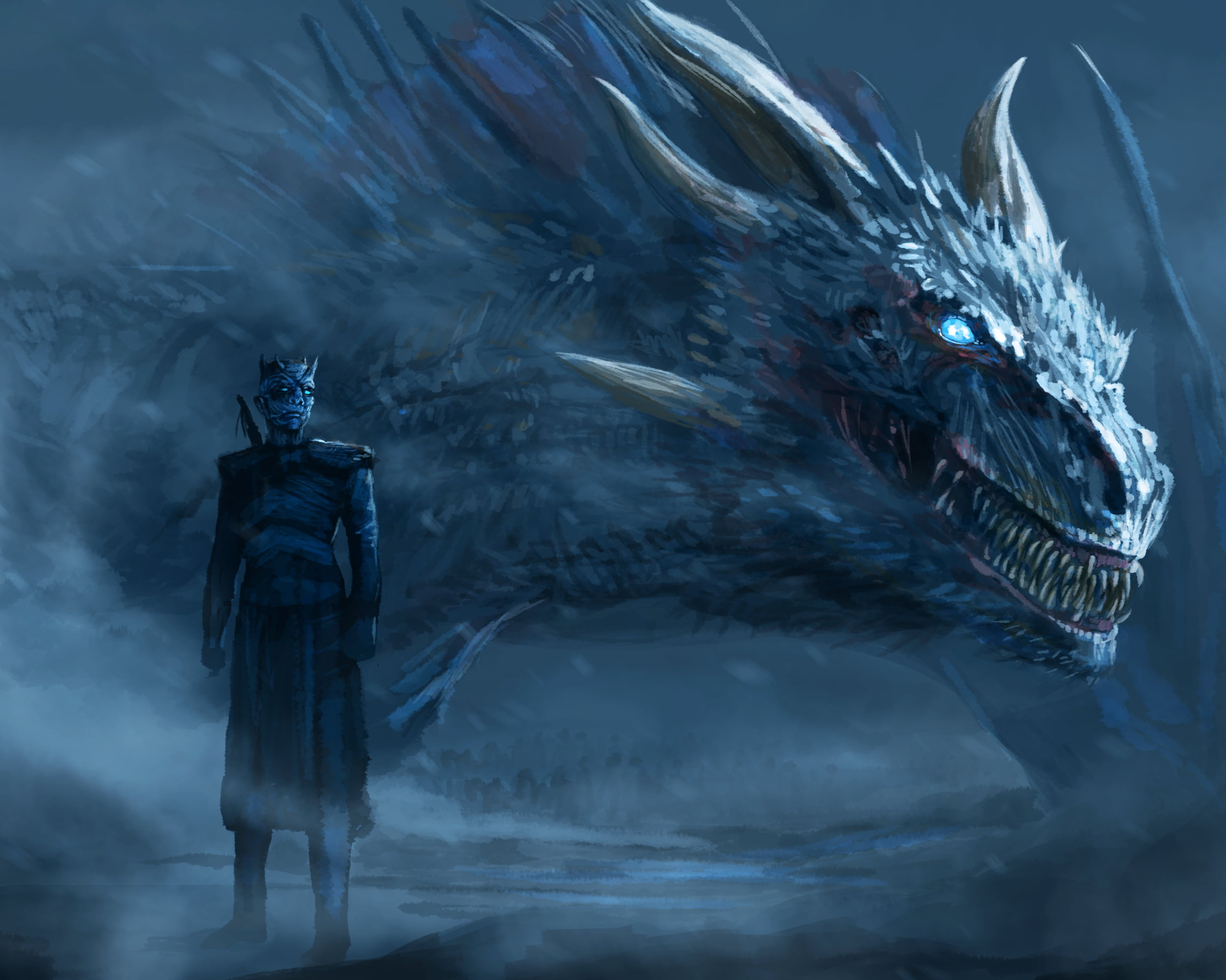 man with sword standing near dragon painting Game of Thrones 2k