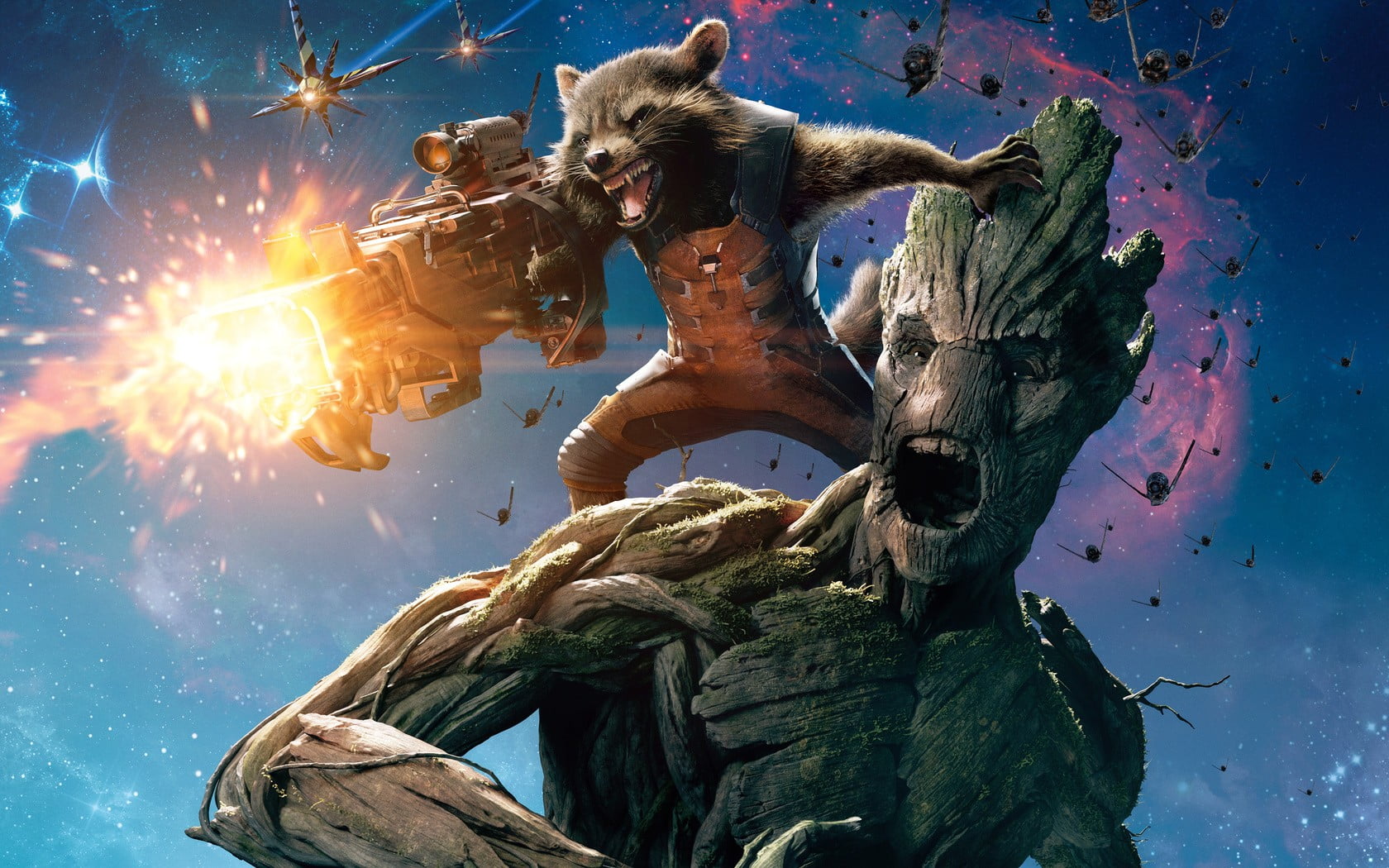 Marvel Groot and Rocket Racoon illustration Guardians of the Galaxy 2k