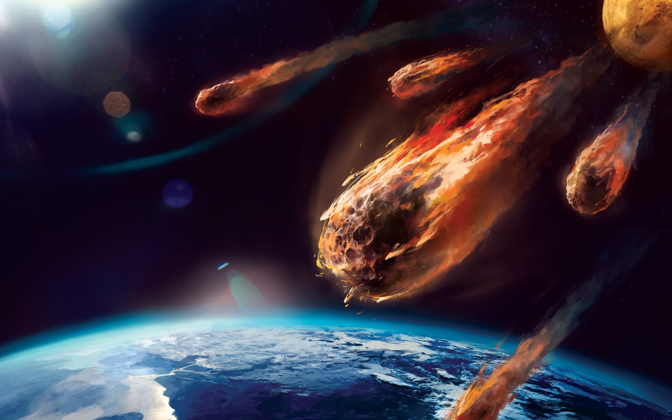 meteorites painting asteroid space planet sea earth 2k