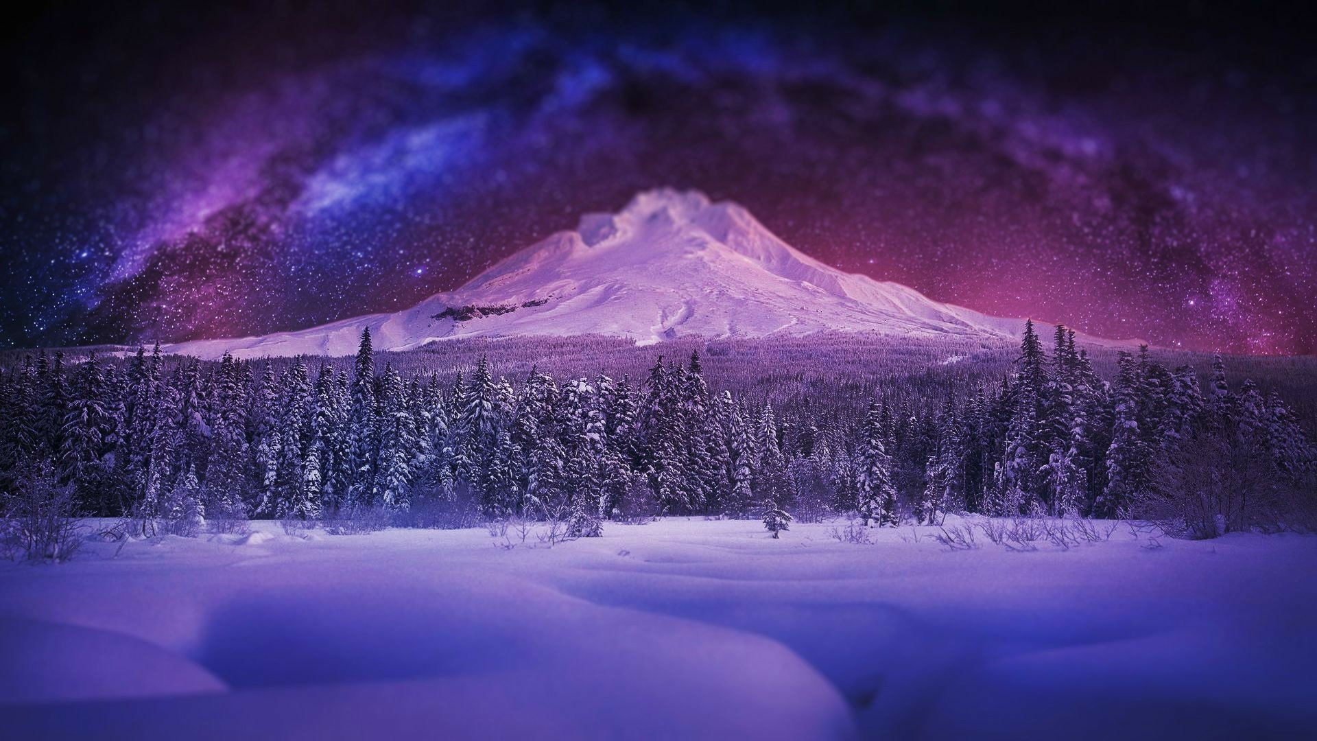 nature purple milky way sky snow winter stars starry 2k