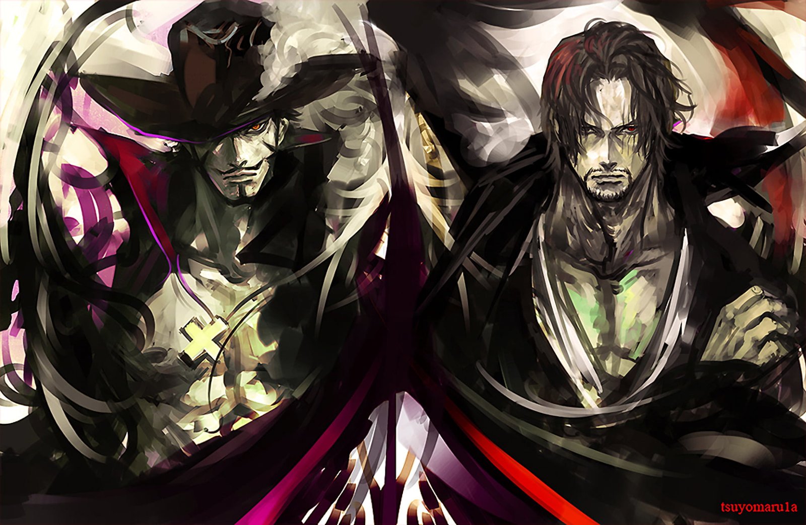 One Piece Shanks Hawkeye illustration Anime Dracule Mihawk 2k