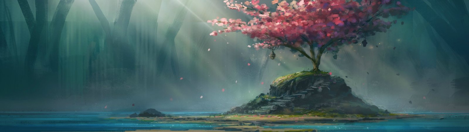 pink petal cherry blossoms painting of blossom tree water 2k 4k