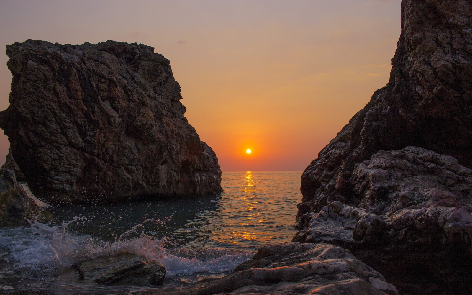 rocks by the water sunset HD wallpaper beach landscape nature 2k
