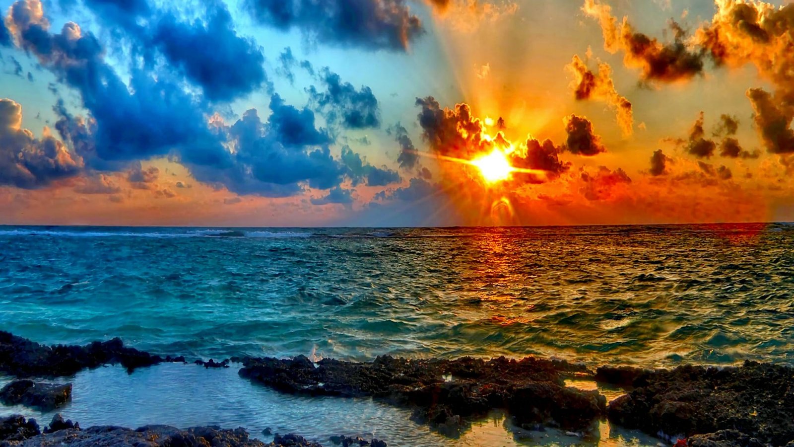 sea sky body of water horizon ocean shore sunset wave 2k