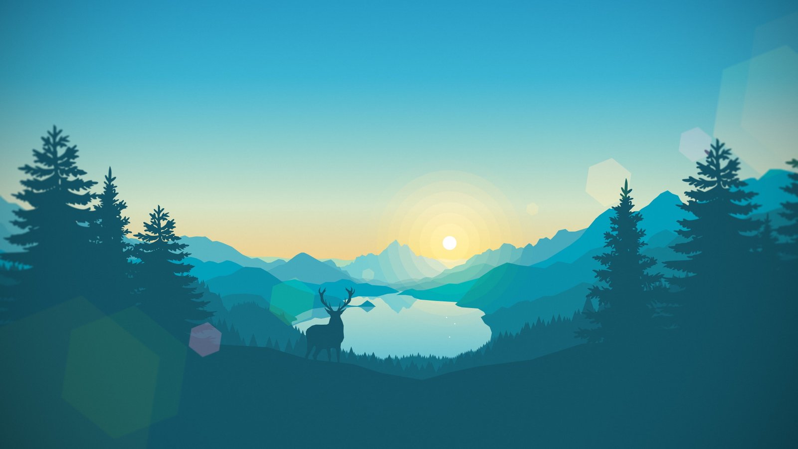 silhouette of deer and trees painting lake artwork gradient 2k 4k