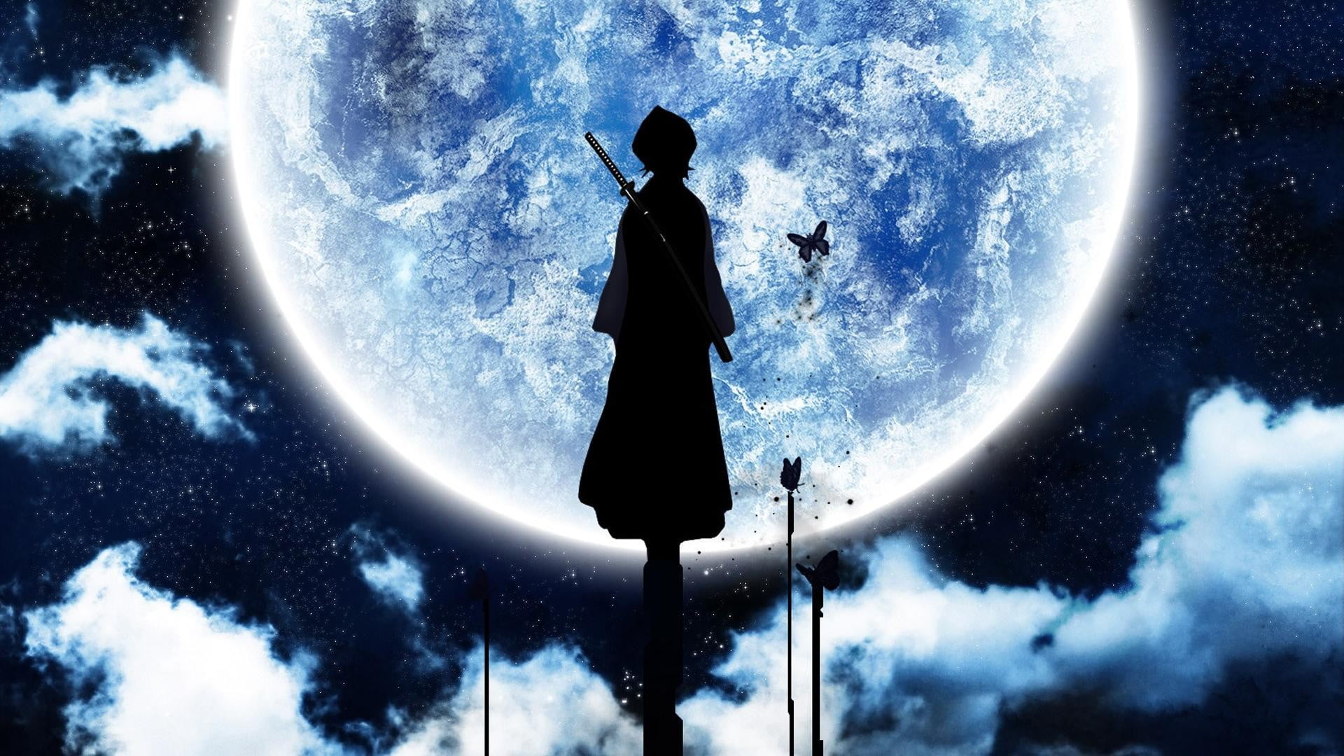 silhoutte of a person digital art Bleach Kuchiki Rukia silhouette 2k