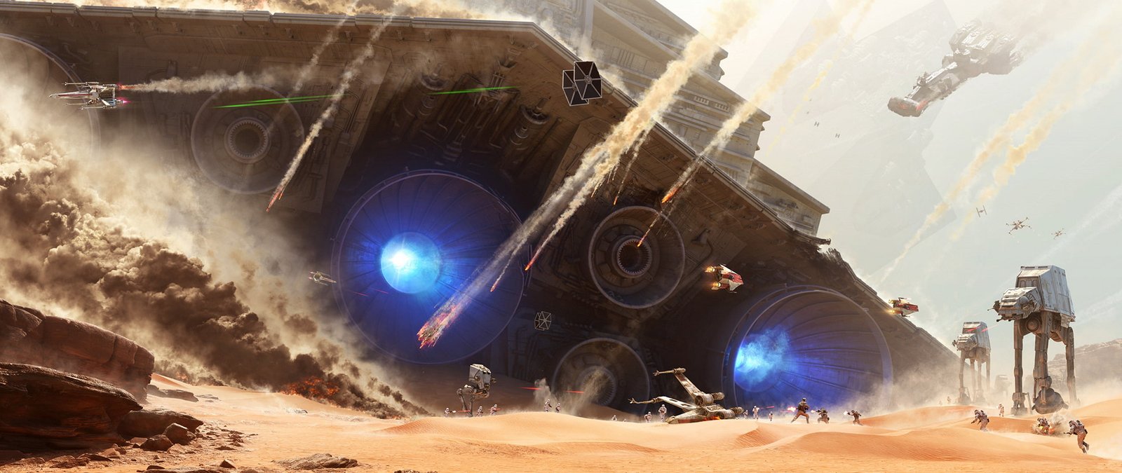 Star Wars AT and spacecraft ultra wide motion panoramic 2k