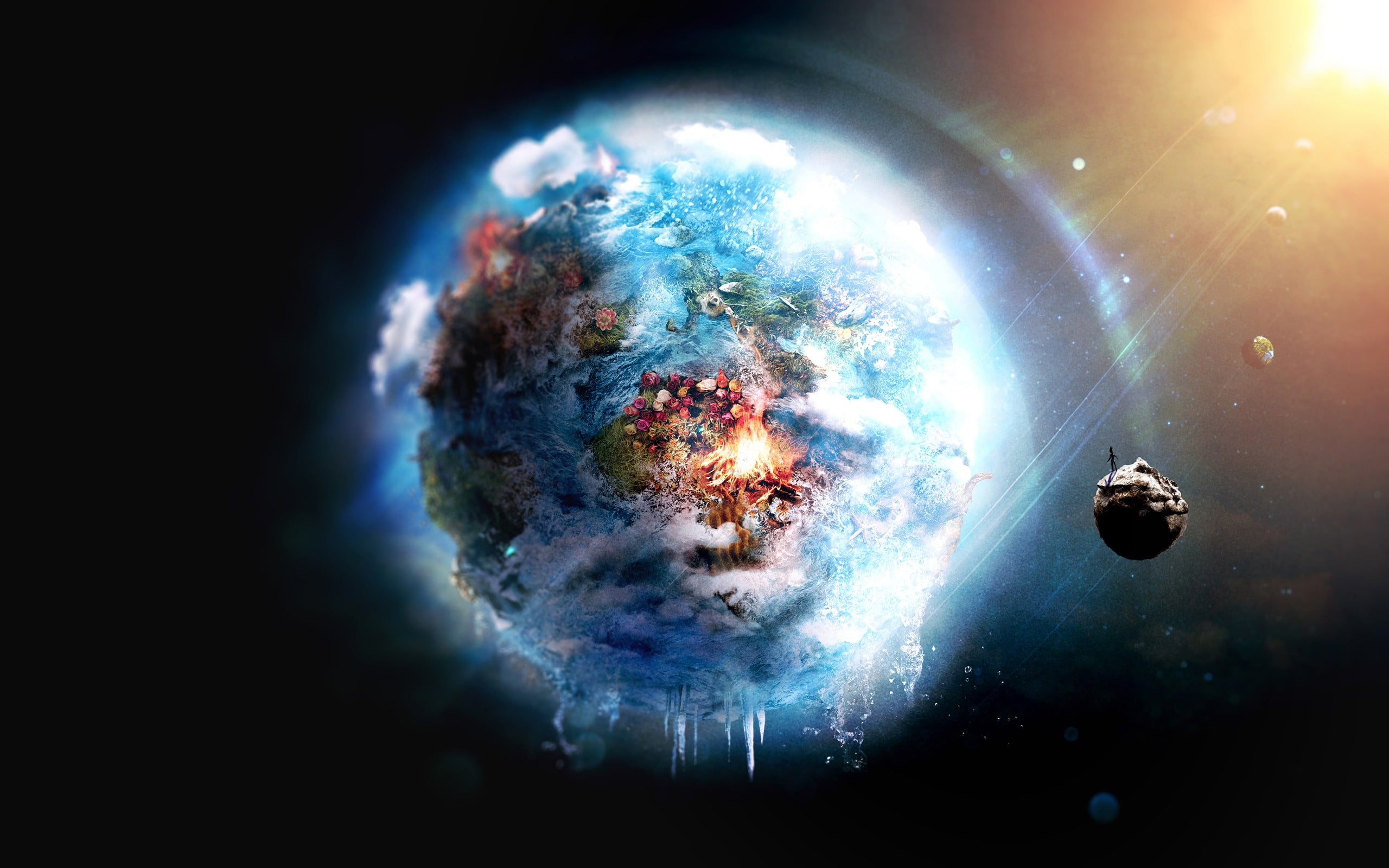 the solar system digital wallpaper planet illustration Earth 2k