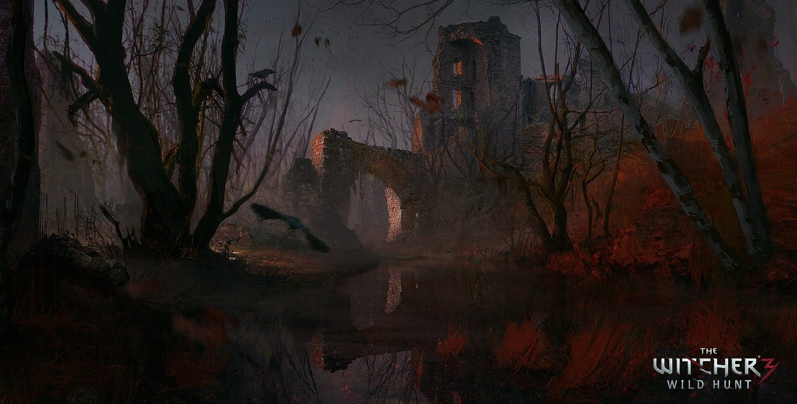The Witcher 3 Wild Hunt wallpaper castle swamp art ruins 2k