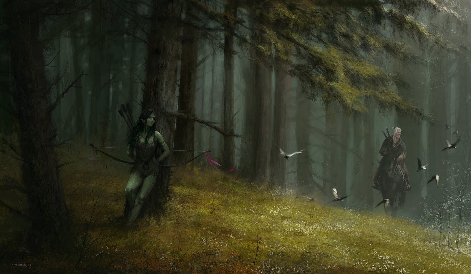 The Witcher Bow Elf Forest Geralt of Rivia Horse Warrior 2k
