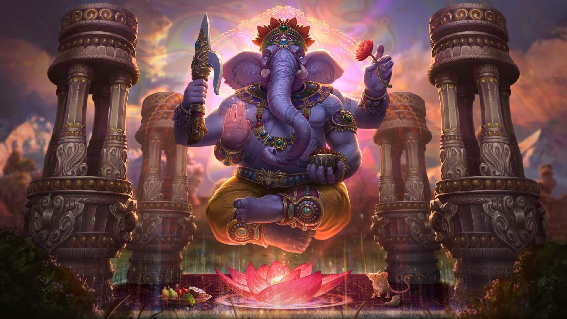 Video Game Smite Elephant Ganesha God Lotus 2k
