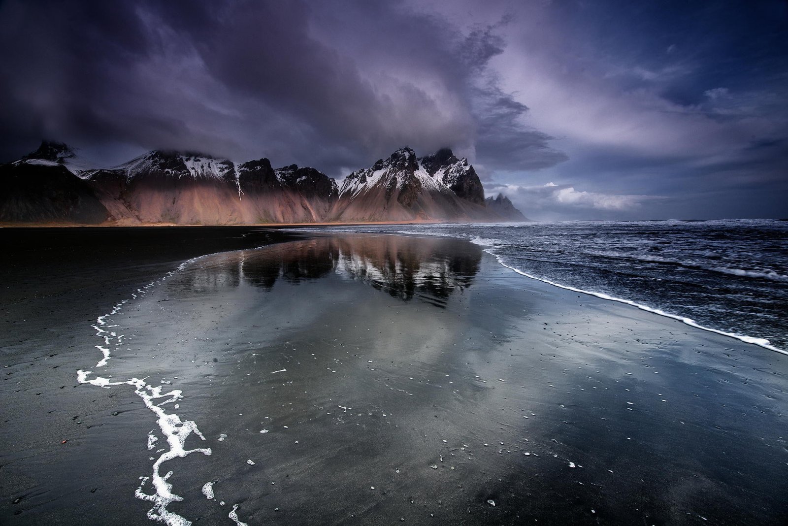 white and black horse painting Iceland beach landscape sea 2k