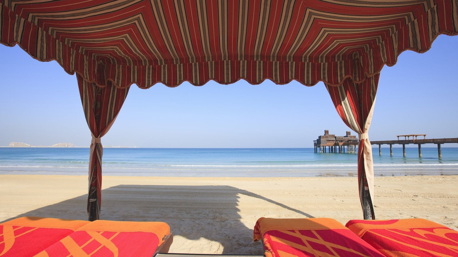 white and brown wooden table beach sea pier sand land water 2k
