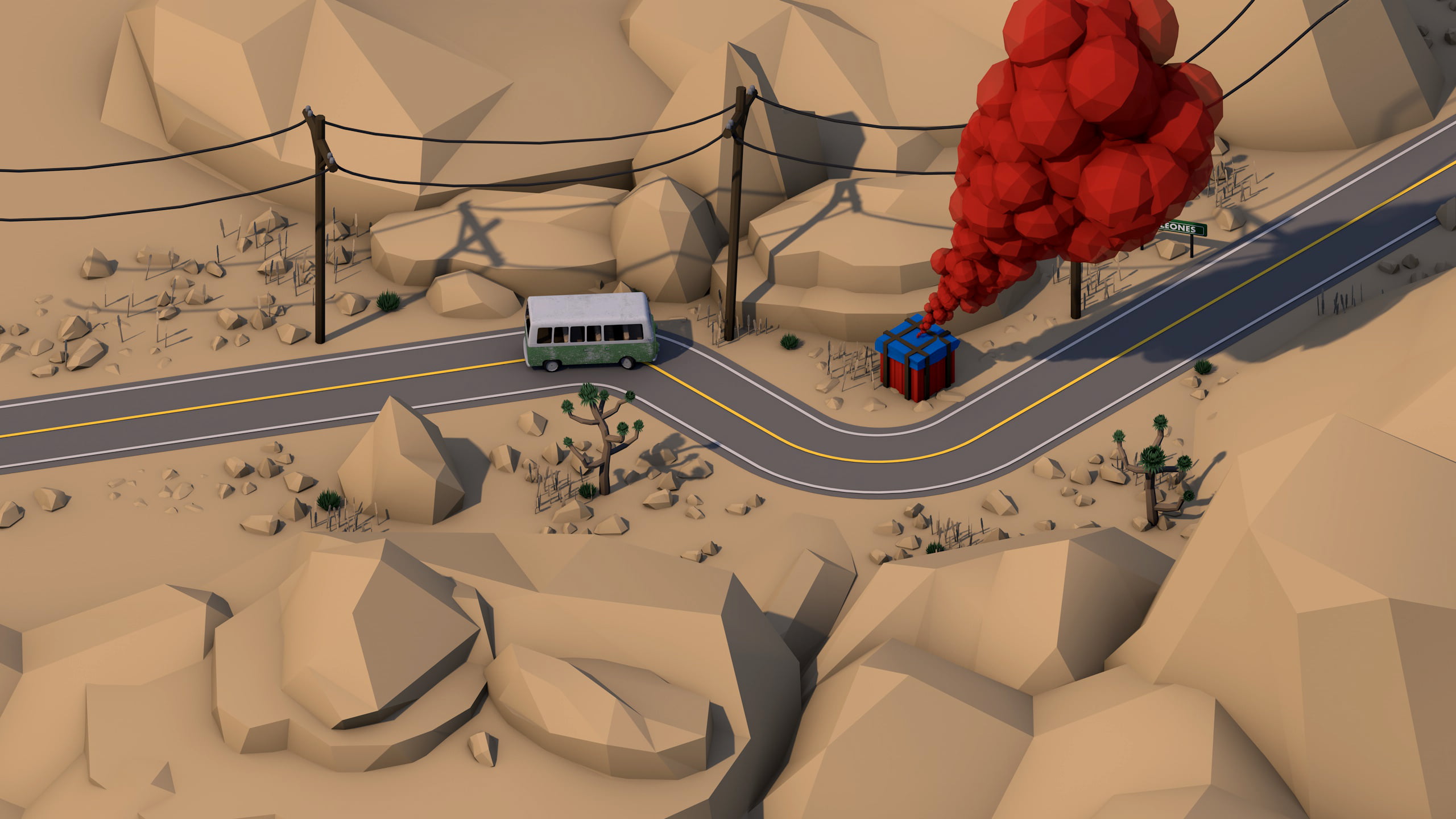 white and green mini van Player Unknown Battleground low poly 2k