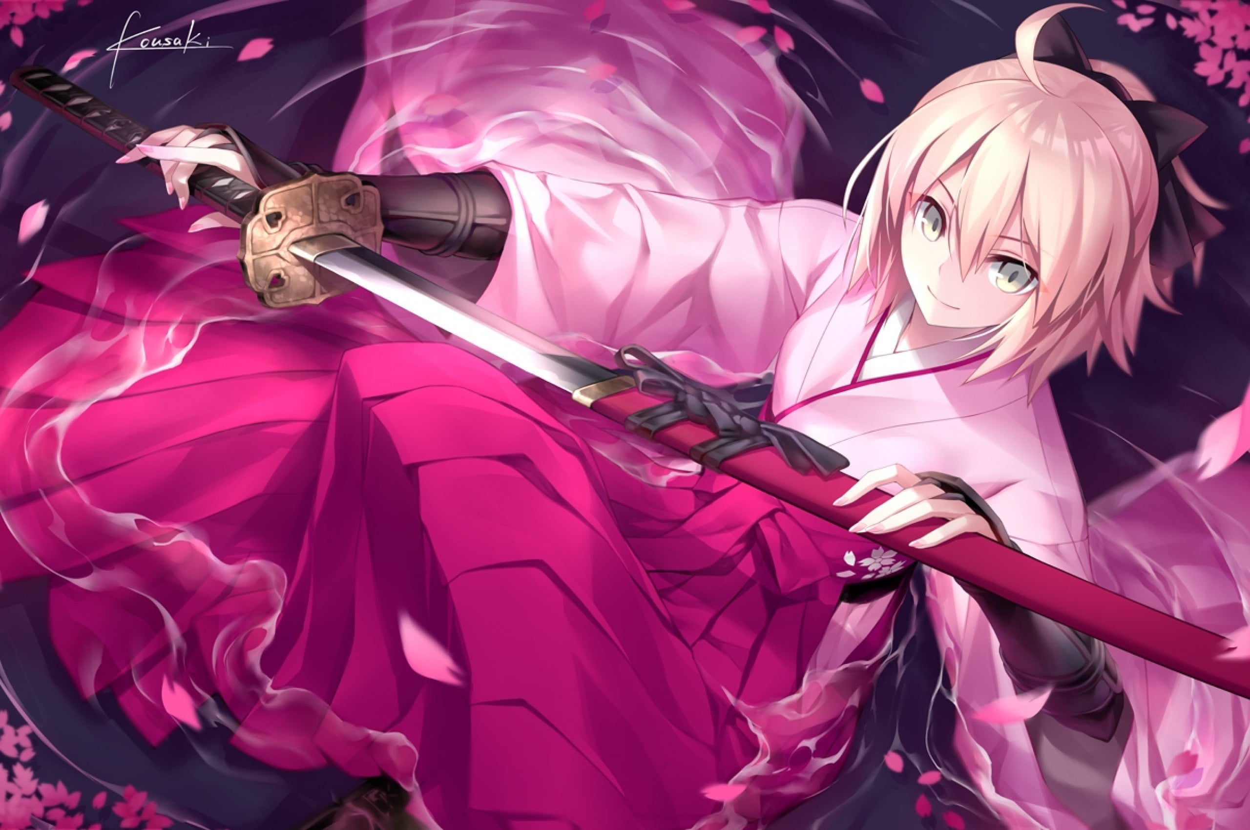 anime girls Fate Grand Order Sakura Saber with swords 2k