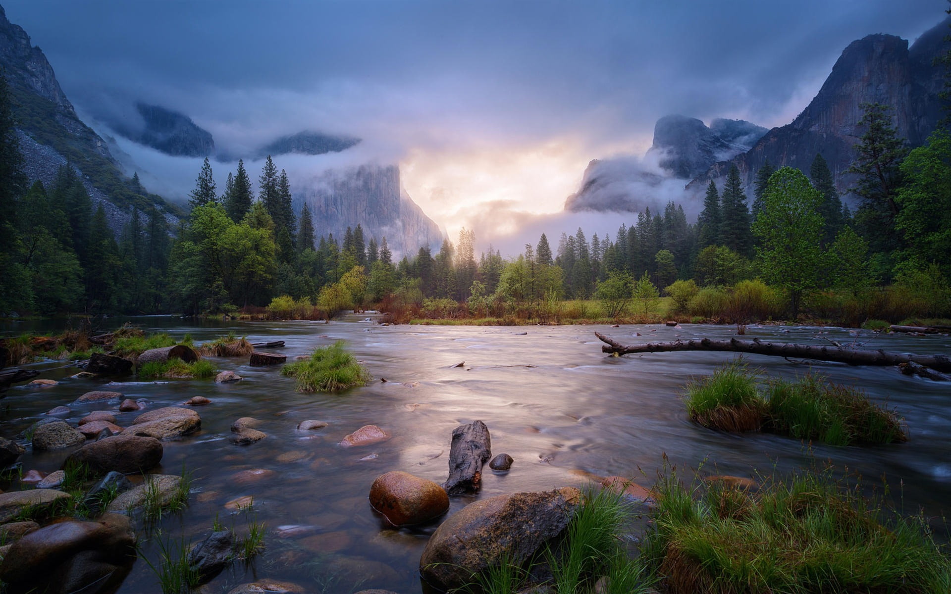 Apple iMac iOS Landscape Desktop Wallpaper river and mountain painting 2k