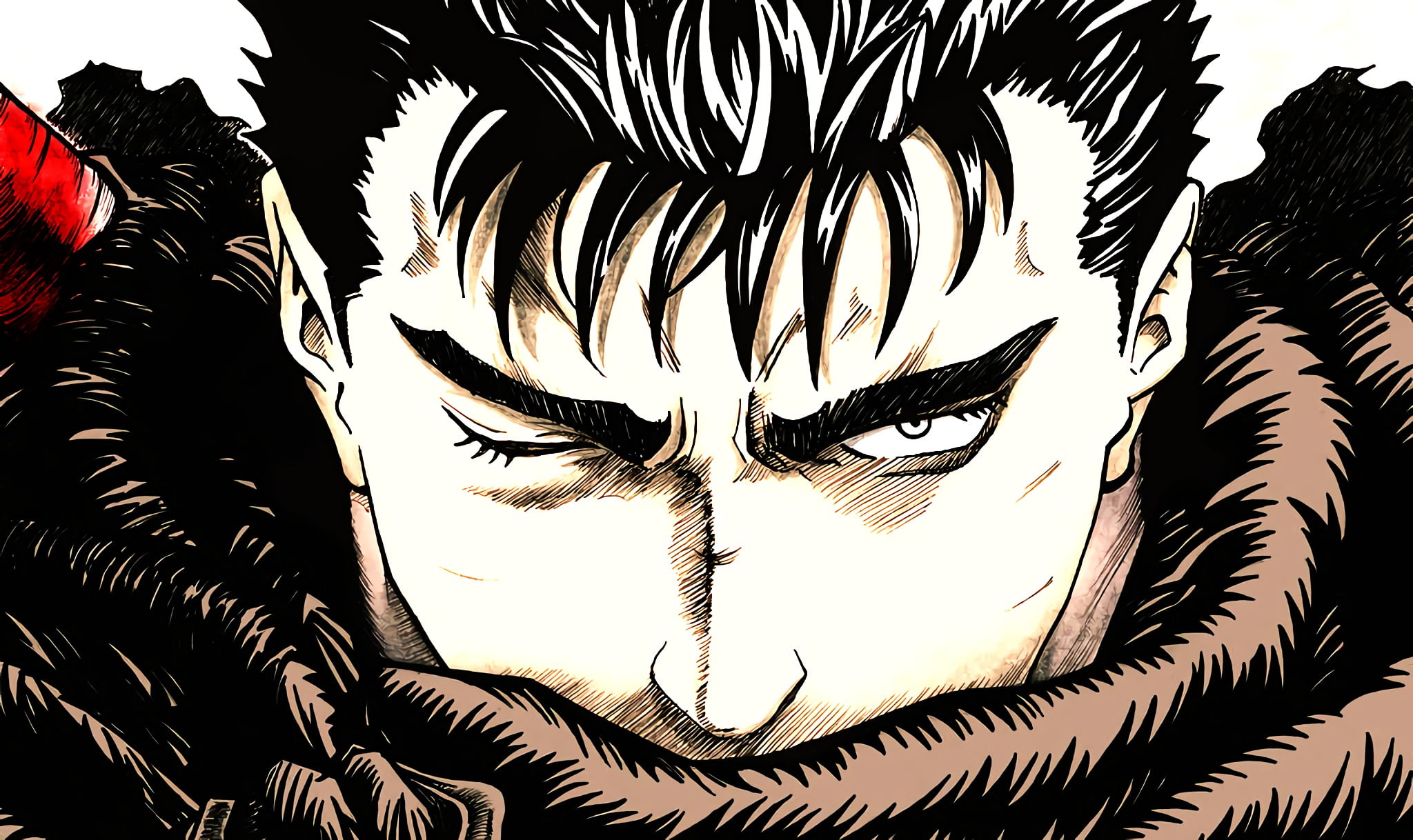Berserk Guts illustration anime Kentaro Miura close up indoors 2k