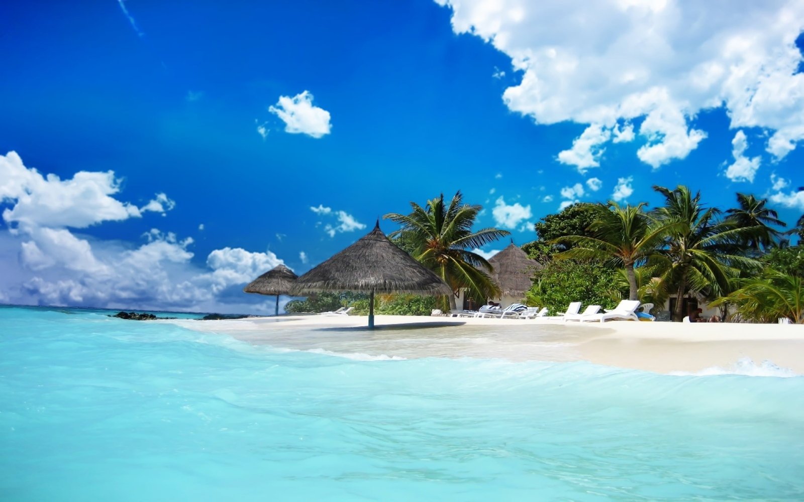 black hut maldives sand tropical beach palm trees sea Climate 2k